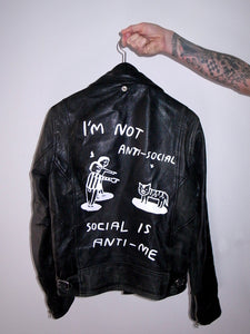 "I´M NOT ANTI SOCIAL" HANDPAINTED SCHOTT LEATHER JACKET by WASTED RITA