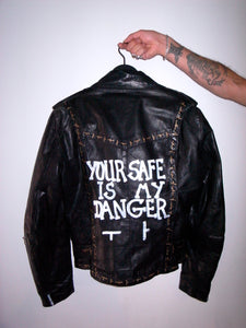 "YOUR SAFE IS MY DANGER" HANDPAINTED LEATHER JACKET by Jehnny Beth