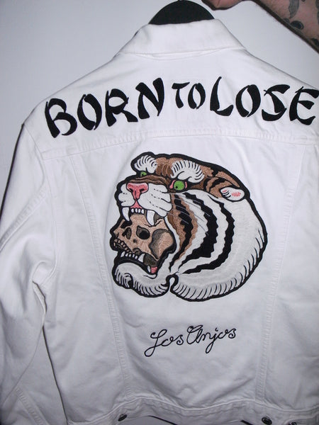 "BORN TO LOSE" HAND EMBROIDERED LEVI'S by Dirty Needle