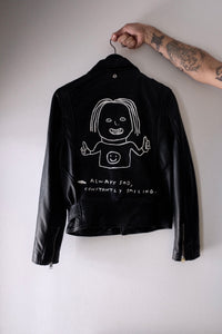 "ALWAYS SAD, CONSTANTLY SMILING" HANDPAINTED SCHOTT LEATHER JACKET by WASTED RITA